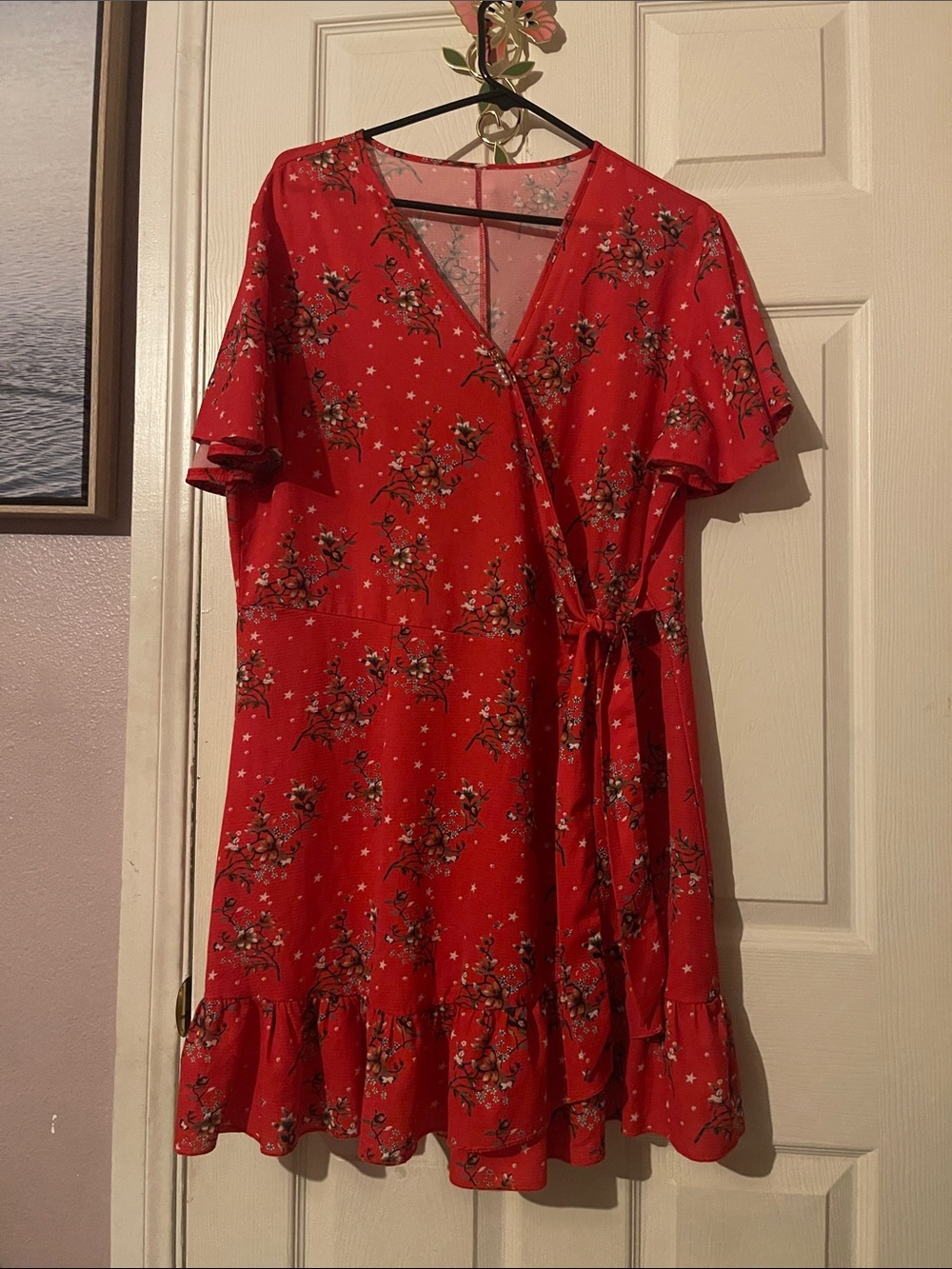 Floral Wrap Mini Dress in Red.